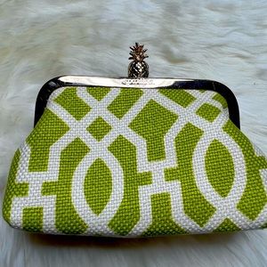Spartina Small Fabric Green Pineapple Clasp Clutch